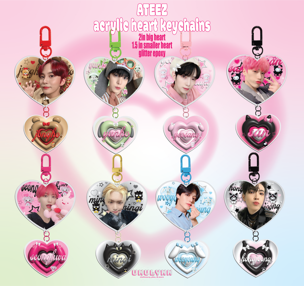 ATEEZ Acrylic Heart Keychains