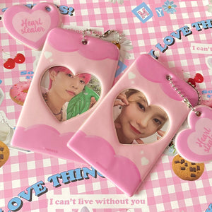 Heart Stealer soft pink heart photocard holder keychain